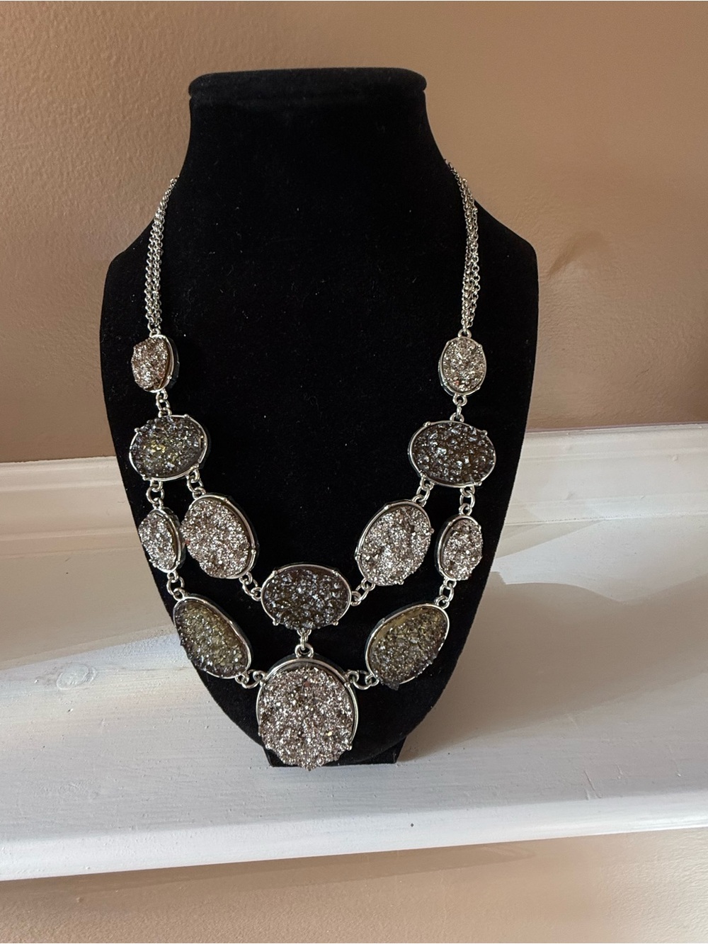 Multi Strand Silver Toned Adjustable Statement Necklace